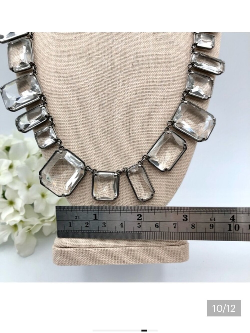 J. Crew Signed Crystal Statement Necklace in Clear with Gunmetal Setting - Picture 5 of 5